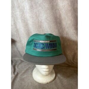 Vintage 90s DCAC/MRM Boeing Grey Teal Snapback Hat Made In USA